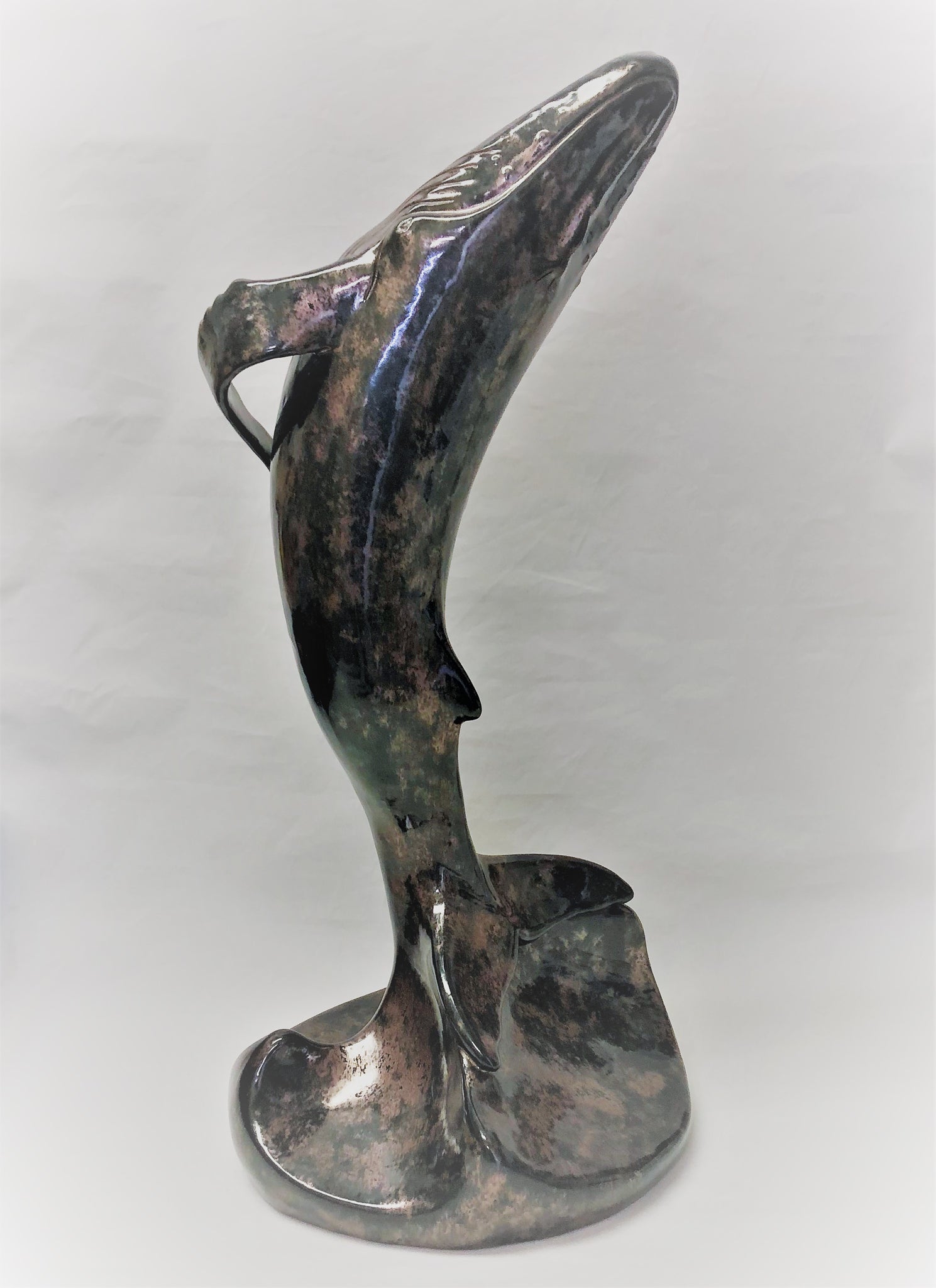 Breaching Out - 20" tall - Black Crackle Ceramic Sculpture