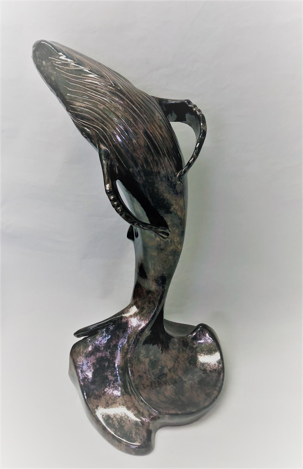 Breaching Out - 20" tall - Black Crackle Ceramic Sculpture