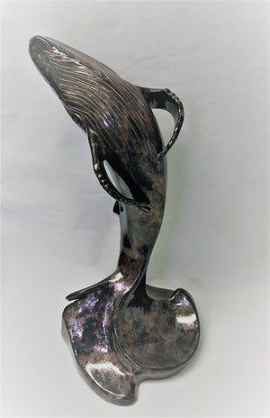 Breaching Out - 20" tall - Black Crackle Ceramic Sculpture