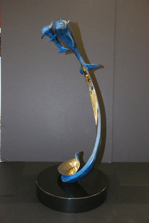 Bronze Sculpture  "Destiny" - Dolphin with Baby Sculpture   Size: 19"h x 10"w