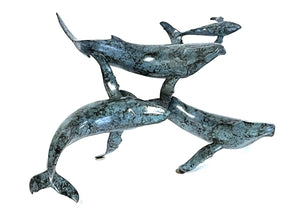Bronze Sculpture - Unison - 4 Whale Sculpture  Size: 15"h, x 17"w, x 21"l