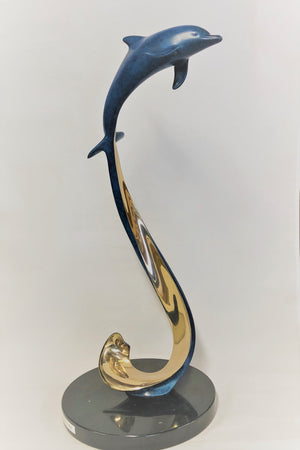 Bronze Dolphin Sculpture - "Surface to Air"  Size: 19"h x  10"w