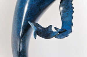 Bronze Whale Sculpture - "Dancing with Dolphins"    Size: 40"h x 18"w